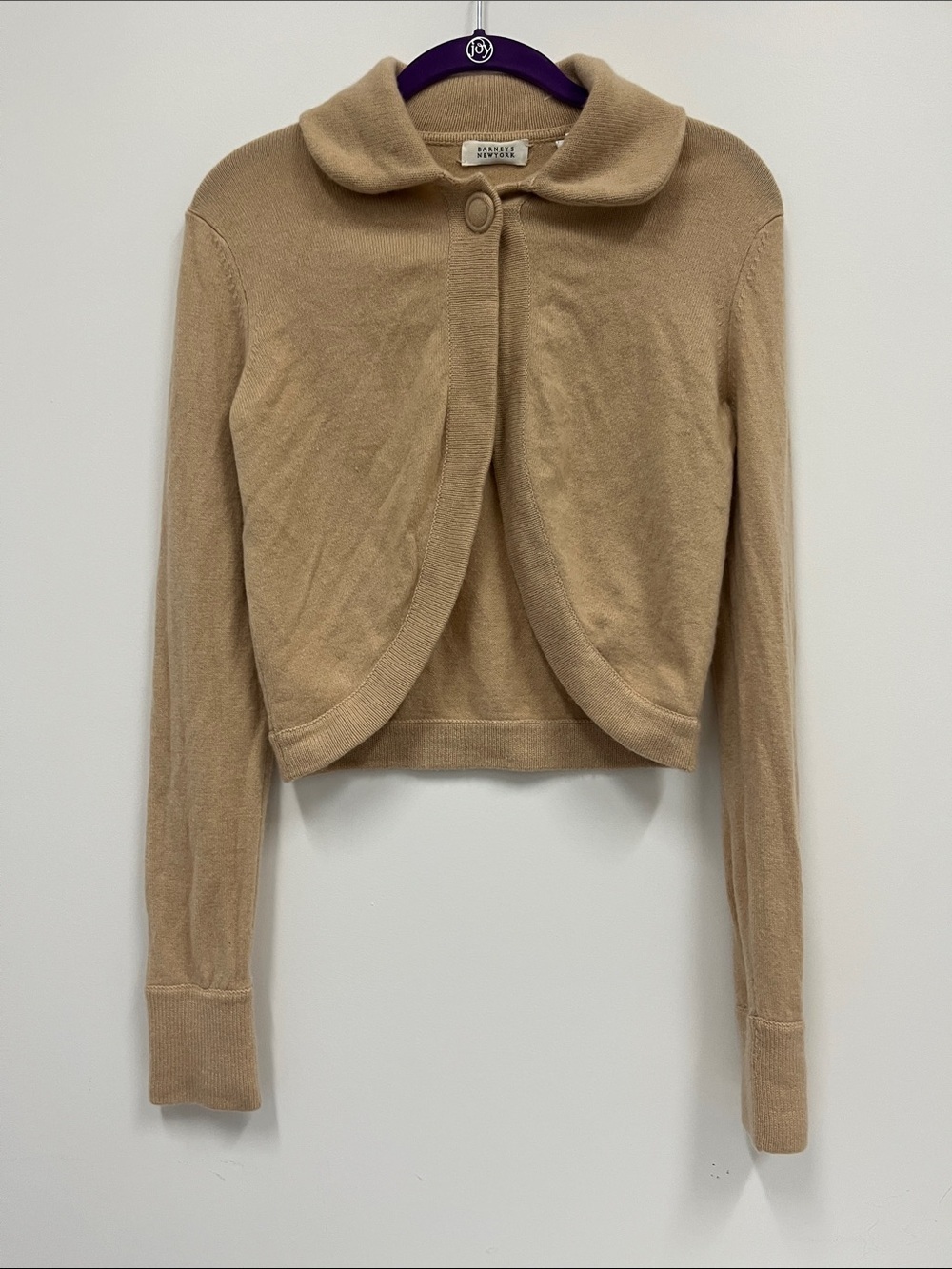 Barneys New York 100% Cashmere Cropped Cardigan/Shrug  in Camel size Small